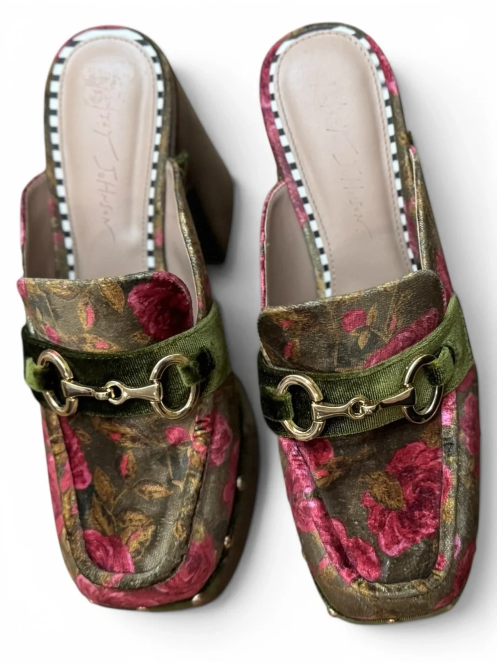 Betsey Johnson AYDIN Floral Velvet Platform Mules Groovy 70s Mod Heels Size 9.5